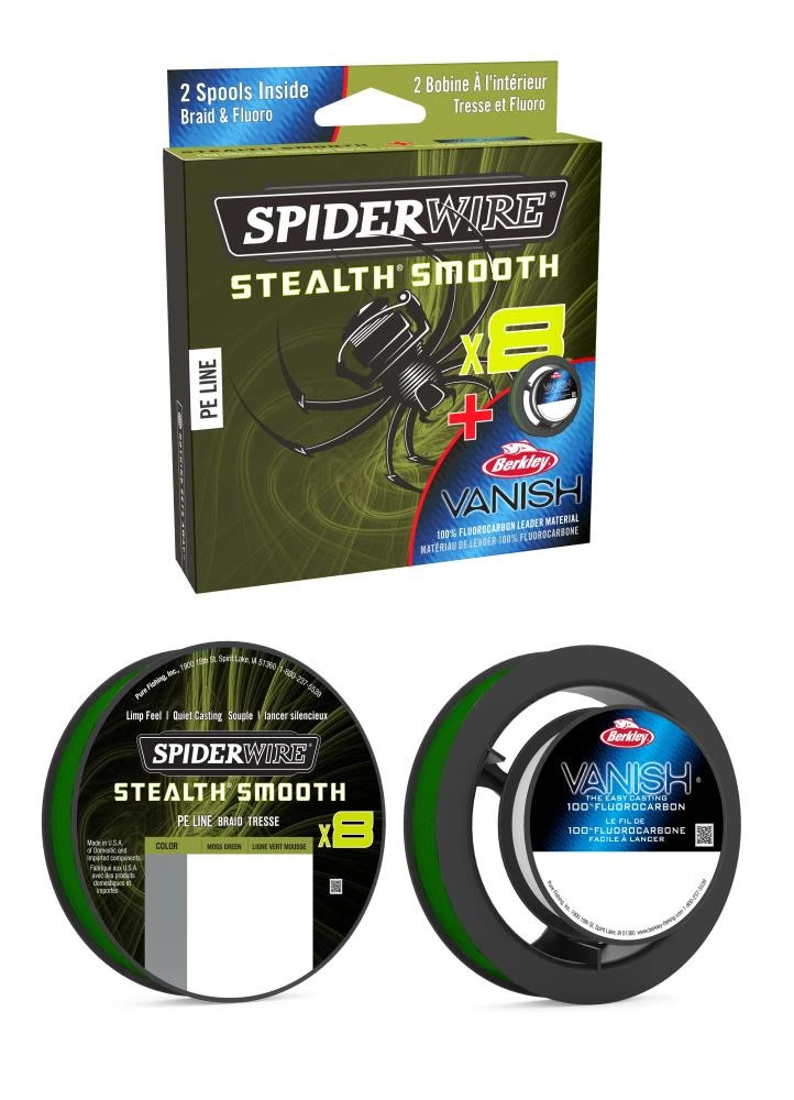 SPIDERWIRE - Pure Fishing SPIDERWIRE Stealth Smooth 8x Braid And FC Duo Spool 3 SPIDERWIRE - Pure Fishing SPIDERWIRE Stealth Smooth 8x Braid And FC Duo Spool
